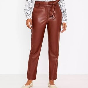 Faux leather tie waist pant